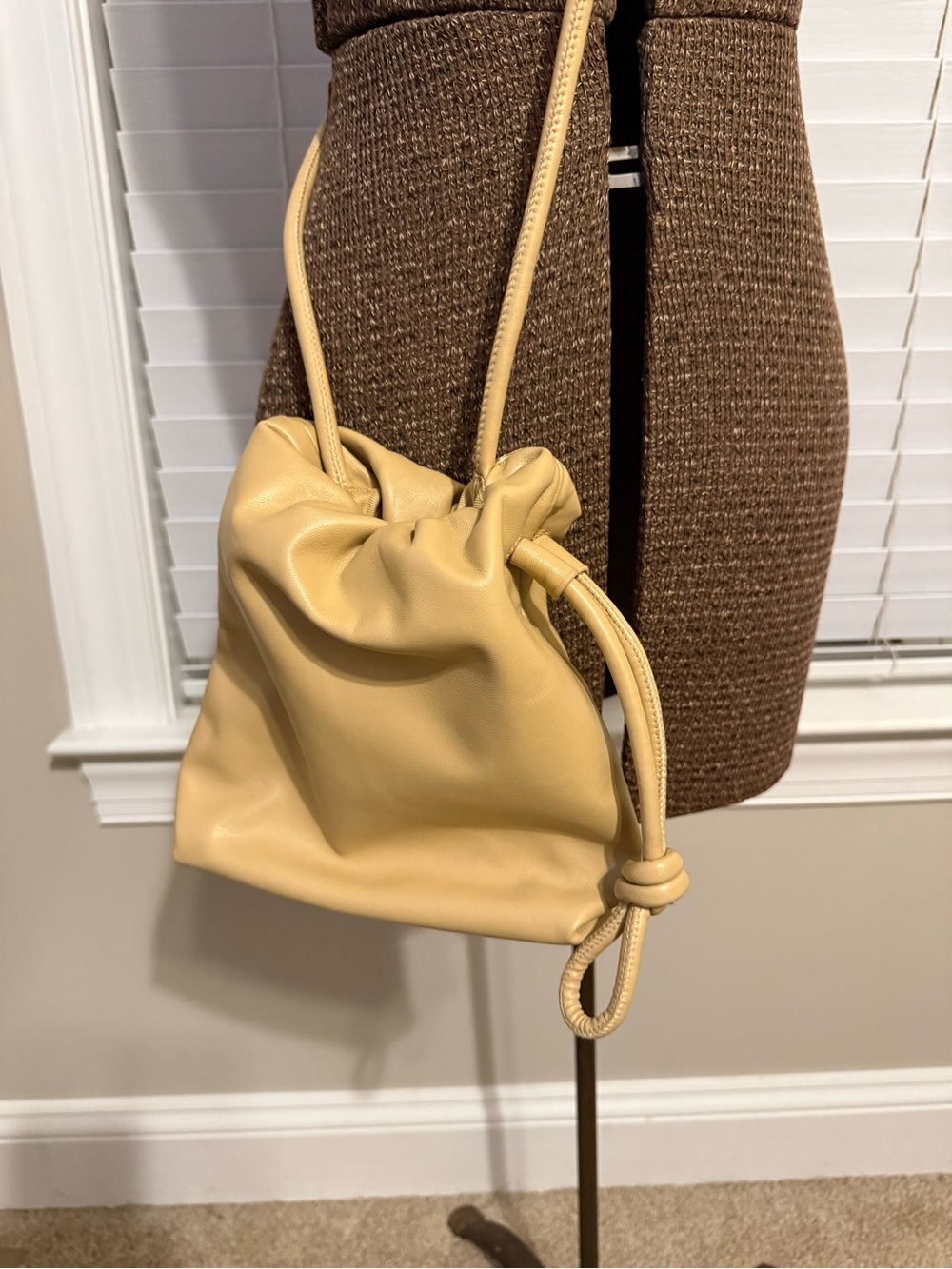 Minimal Drawstring Shoulder Bag in Soft Yellow